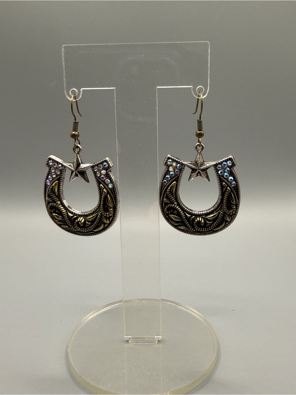 Western Star Horseshoe Drop Earrings - Handmade #E0437C